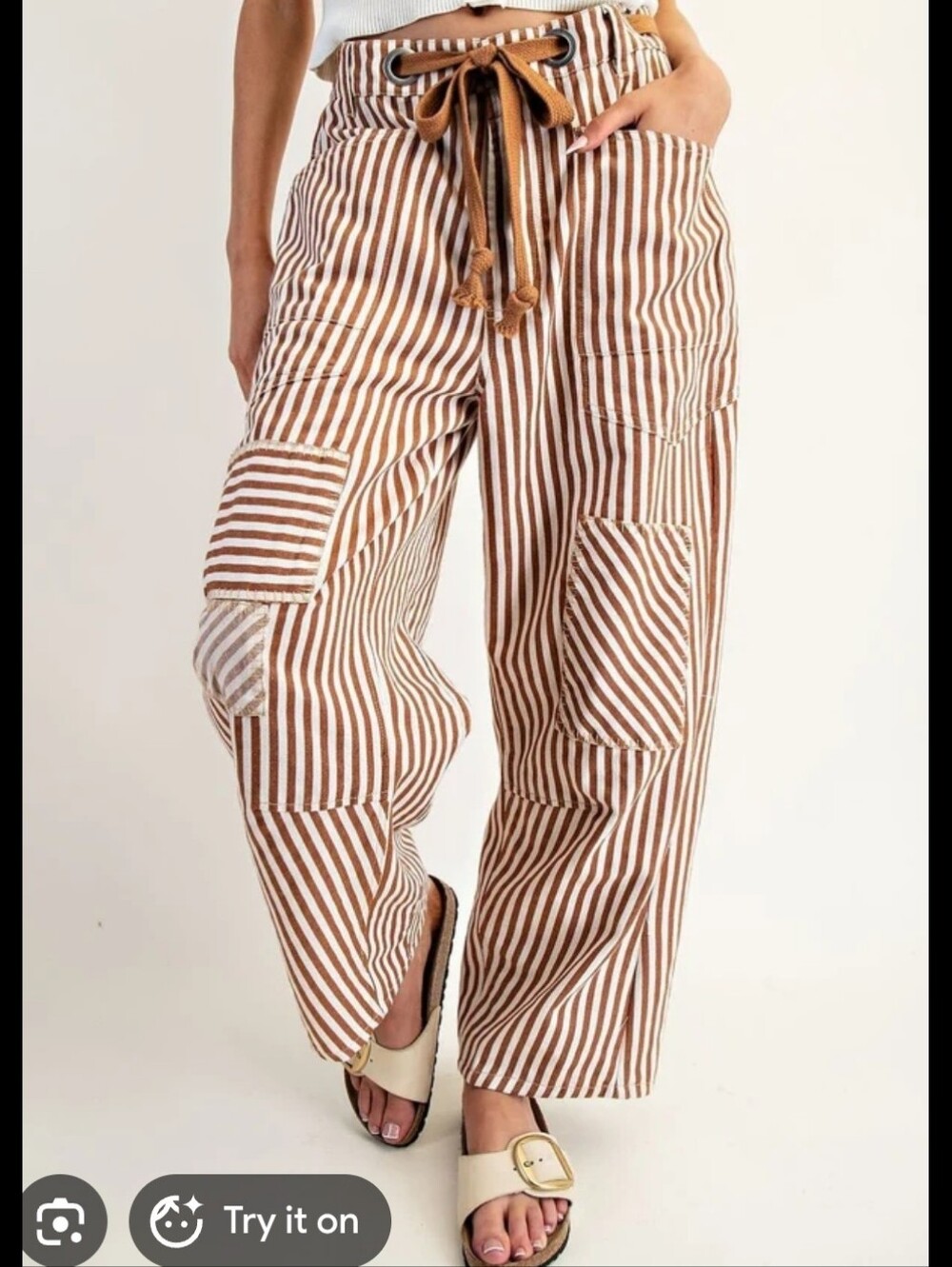eesome Brown and White Striped Wide Leg Pants